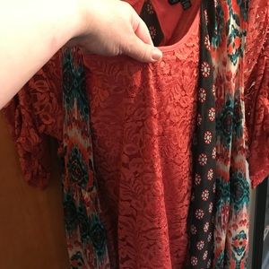 Lace blouse with shear over vest